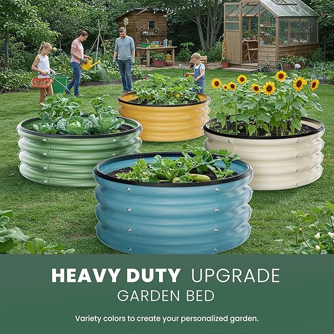 Round Galvanized Raised Garden Bed Kit, 2 x 2 x 1ft Jett Black Galvanized Garden Boxes, Outdoor for Vegetables