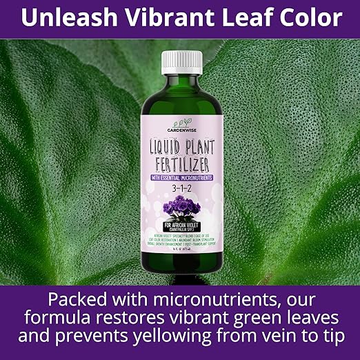 3-1-2 African Violet Fertilizer for Indoor Plants: Liquid Fertilizer with Essential Micronutrients Drops - Plant Food for African Violets (8 oz)