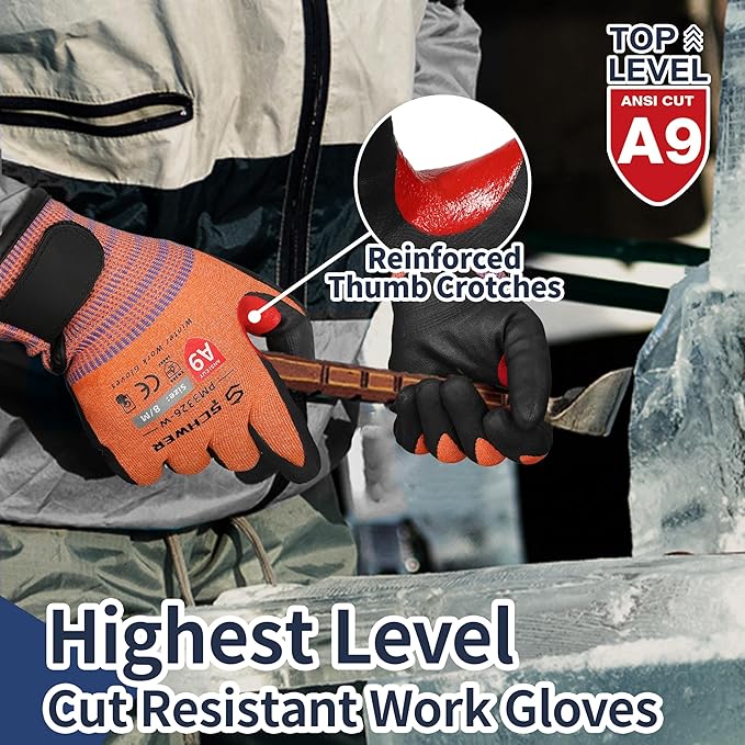 Schwer FreezeGuard-X Winter Work Gloves for Men and Women, ANSI A9 Cut Resistant Gloves for Extreme Protection, Freezer Glove With Super Grip, Touchscreen, Thermal Insulated, PM3326-W (XS,2 Pairs)