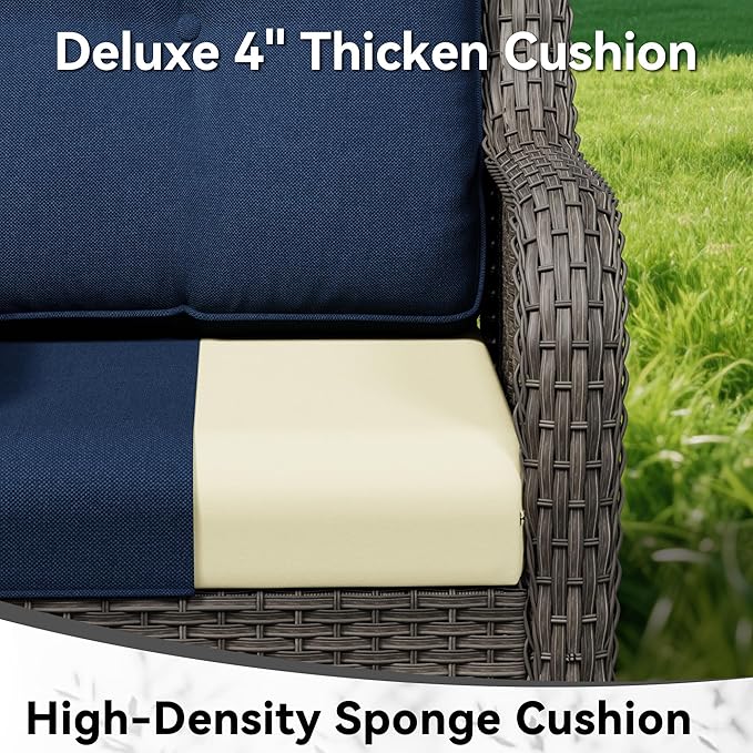 9 Piece Outdoor Wicker Patio Furniture Set, Outdoor Swivel Rocker Patio Chairs Set with Thickened Olefin Cushions, High Back and Deep Seating, Hand-Woven PE Rattan for Porch, Deck