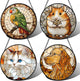 Stained Glass Window Hanging 4 Pcs Set Cute Cat and Dog 7.8" - Animal Suncatcher Door Garden Sun Catcher Decor Birthday Mother's Day for Mom Woman Nana Girl Boy Friend