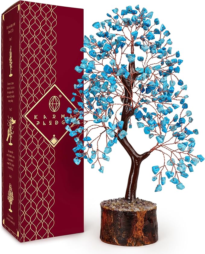Crystal Tree of Life Turquoise Healing Crystal Trees for Home & Office Decoration, Handmade Crystal Money Bonsai Trees for Positive Energy, Good Luck, Christmas Decor, Birthday Gifts for Women, Mom