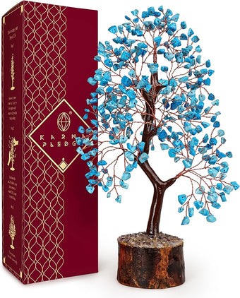 Crystal Tree of Life Turquoise Healing Crystal Trees for Home & Office Decoration, Handmade Crystal Money Bonsai Trees for Positive Energy, Good Luck, Christmas Decor, Birthday Gifts for Women, Mom