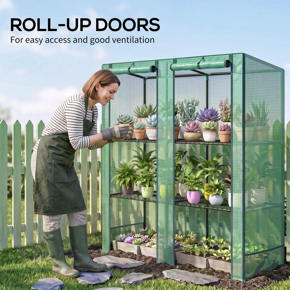 Outsunny Lean-to Greenhouse with 3 Tier Shelves 56.7" x 18.9" x 59.8" Green