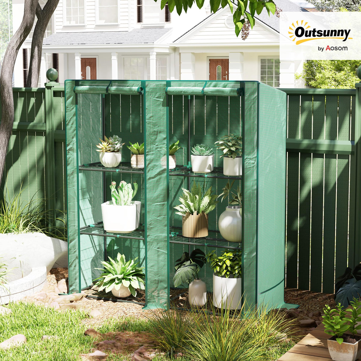 Outsunny Lean-to Greenhouse with 3 Tier Shelves 56.7" x 18.9" x 59.8" Green