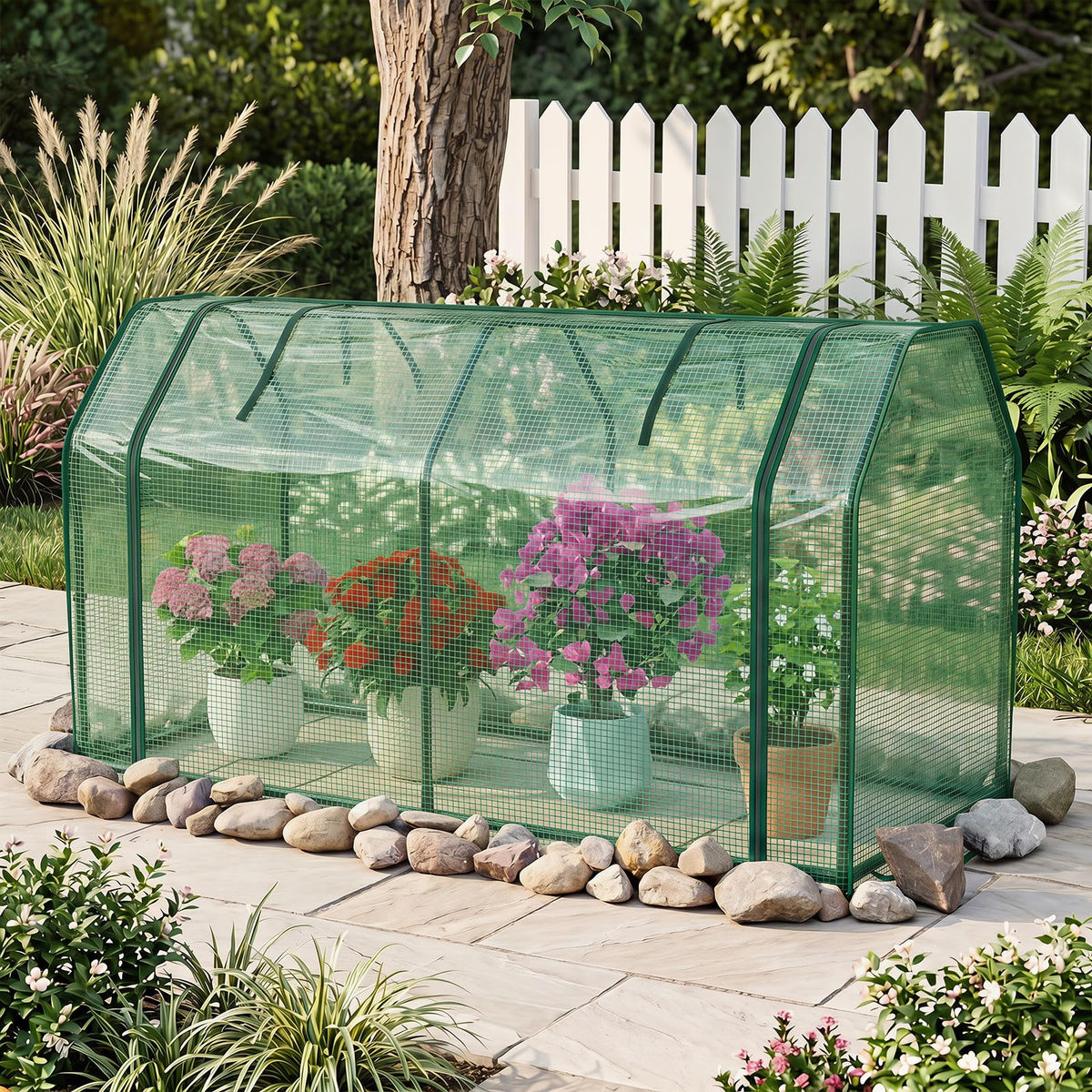 Happygrill Portable Mini Greenhouse with Roll-up Zipper Door & PE Cover
