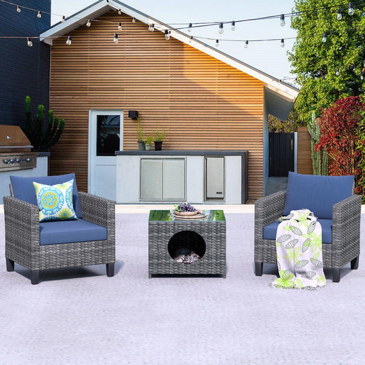 HOOOWOOO Outdoor Bistro Set 3 Piece Patio Bistro Sets Small Patio Furniture Set Small Space 3 Piece Bistro Set Outdoor Bistro Patio Set Patio Conversation Set,Denim Blue