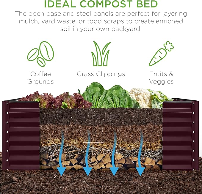 Best Choice Products 6x3x2ft Outdoor Metal Raised Garden Bed, Deep Root Box Planter for Vegetables, Flowers, Herbs, and Succulents w/ 269 Gallon Capacity - Burgundy