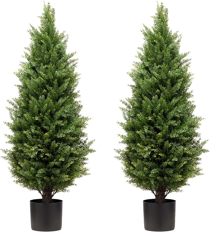 3ft Artificial Topiary Trees Artificial Cedar Trees UV Resistant Bushes Potted Set of 2 Faux Shrubs for Outdoor Indoor Front Porch Garden