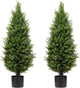 3ft Artificial Topiary Trees Artificial Cedar Trees UV Resistant Bushes Potted Set of 2 Faux Shrubs for Outdoor Indoor Front Porch Garden
