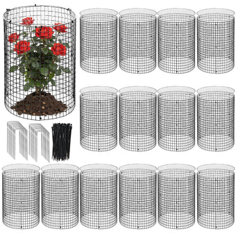 45 Pcs 24” x 12” Large Wire Plant Protector from Animals with Metal Cover, 15 Pack Metal Plant Cage Chicken Wire Cloche with 15Pcs Metal Covers to Keep Animals Out, Garden Protection Bunny Barricade