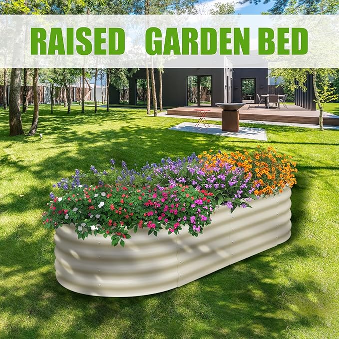 SnugNiture Galvanized Raised Garden Bed, 6x3x1.5ft Oval Metal Planter Box for Planting Outdoor Plants Vegetables