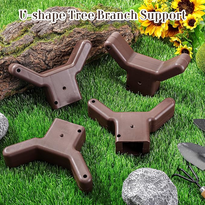 Yungyan 4 Pcs Tree Support, Plastic Fruit Branch Support Device Tree Brace Prevent Them from Breaking for Vineyards Ornamental Gardens Orchards Fits on Standard 1.57 x 1.57 Inch Lumber (Brown)