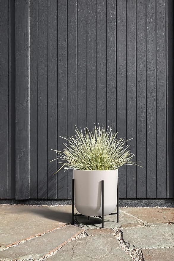 Veradek Mason Series Raised Lima Planter - Round Planter for Patio/Balcony | Plastic-Stone Composite w/Metal Plant Stand | Modern Décor for Plants