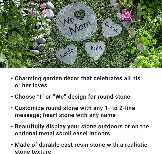 Let's Make Memories Personalized Garden Stone - Resin - Custom Garden Décor - Round Stone with Heart Cutout - for Dad - for Father's Day