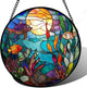 Stained Glass Window Hanging - Blue Ocean World Small Fish Coral Sun Catcher for Door Garden Home Decor Sea Suncatcher Christmas Mother's Day Birthday Gifts for Women Men Mom Nana 15 in