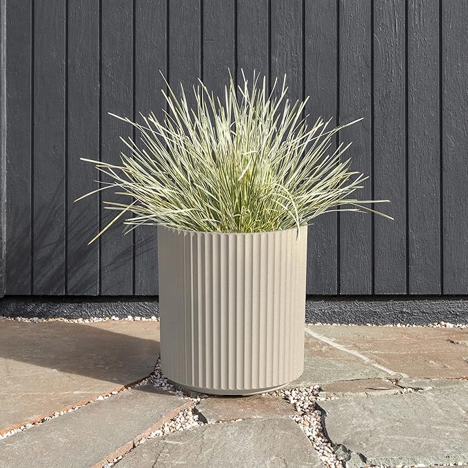 Veradek Demi Series Round Planter for Porch, Patio, Backyard | Durable Plastic-Stone Composite Material | Modern Décor for Tall Plants, Flowers