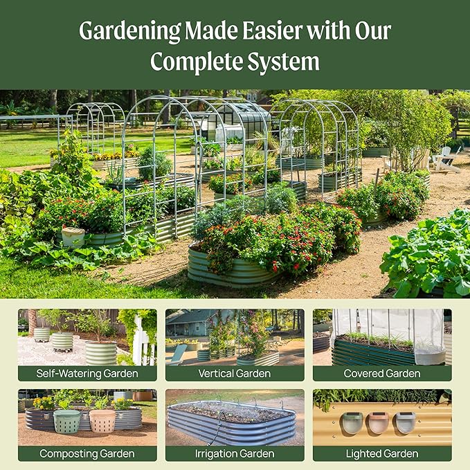 Vego garden Raised Garden Bed Kit, 17" Tall 10 in 1 Modular Metal Raised Garden Beds Kit, Metal Planter Box for Vegetables, Flowers, Herbs, Olive Green