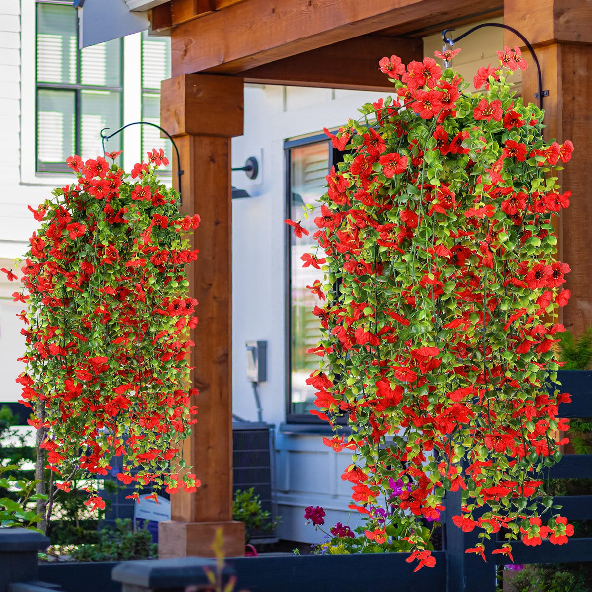FineCheer 6 Pcs Fall Artificial Hanging Flowers Outdoor, Red