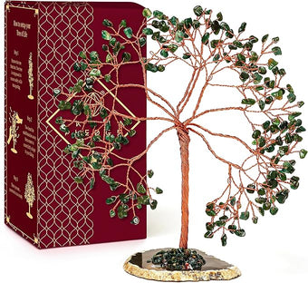 KARMAPLEDGE Crystal Tree Home and Office Decoration, Green Aventurine Healing Stones Handmade Crystal Decor Tree of Life for Positive Energy, Good Luck, Money and Spiritual Gifts for Women