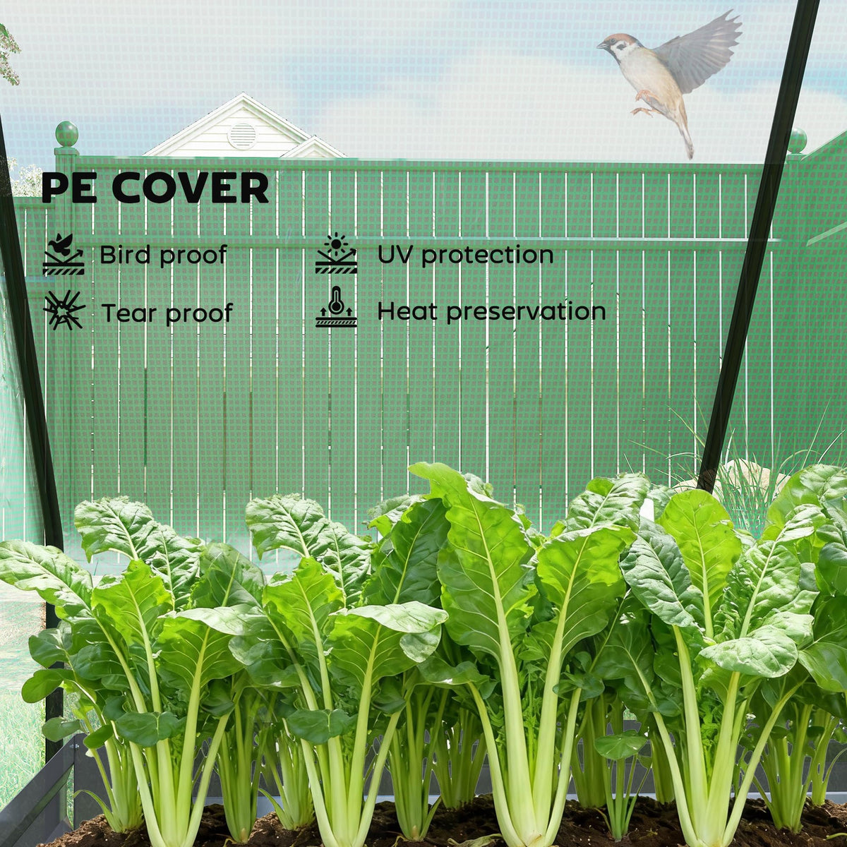 Outsunny 4 x 3ft Metal Planter Box with Mini Greenhouse, Green/Dark Gray