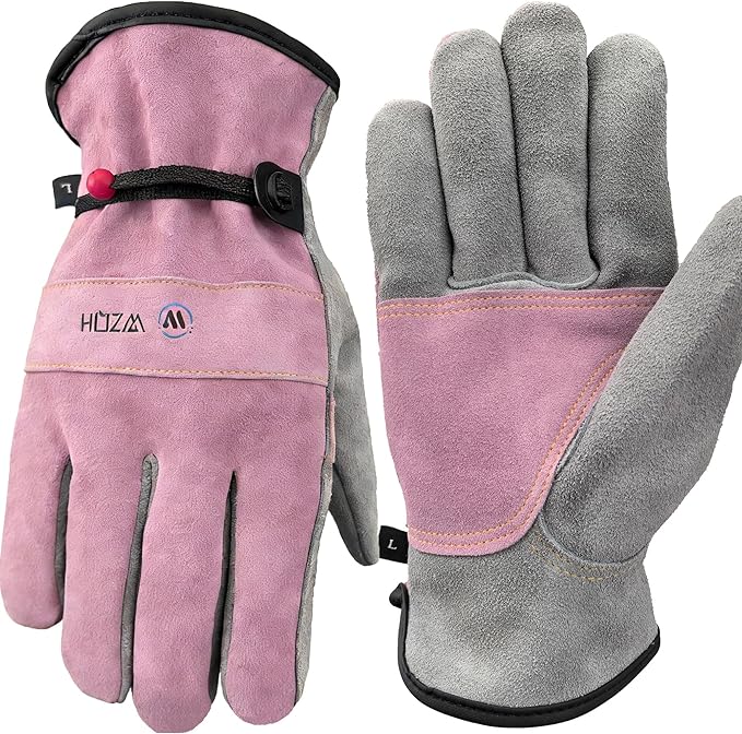 Leather Work Gloves for Men or Women. XX-Large Glove for Gardening, Tig/Mig Welding, Construction, Chainsaw, Farm, Ranch, etc. Cowhide, Cotton Lined, Utility, Firm Grip, Durable. Pink-Grey 2XL