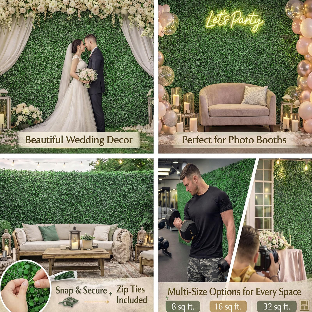 Crowye 24 Pcs 10 x 10 Inch Grass Wall Panel, Artificial Boxwood Wall Panels