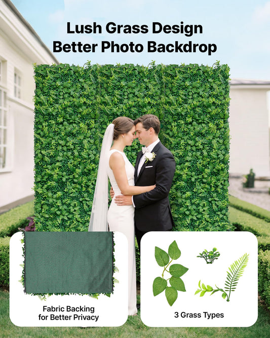 VEVOR Artificial Plant Wall, 4 PCS, Each Panel 2 x 8 ft Artificial Boxwood Panels, Sun Protection Greenery Backdrop Privacy Hedge Fence, Fake Grass Screen for Wedding, Indoor,Outdoor Garden Mixed Leaf