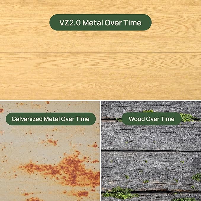 Vego garden Woodgrain Series Raised Garden Bed, 16'' Tall 4' x 4' Wooden-Look Metal Planter Box Outdoor for Gardening Vegetables Flowers Herbs