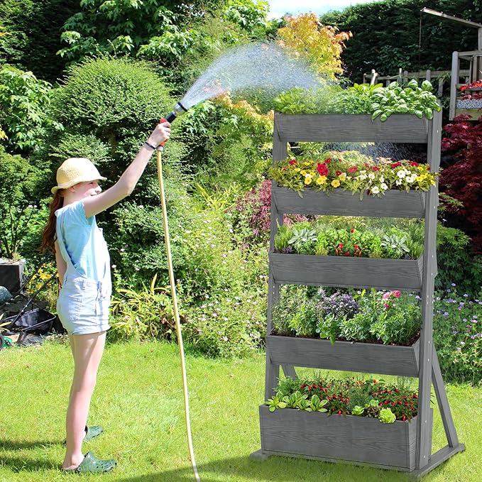Wooden Vertical Raised Garden Bed, 5 Tier Garden Planters Raised Beds Freestanding Plant Stand Flower Rack Wooden Planter Box for Plants Herbs Flowers Vegetables Outdoor Indoor Gardening