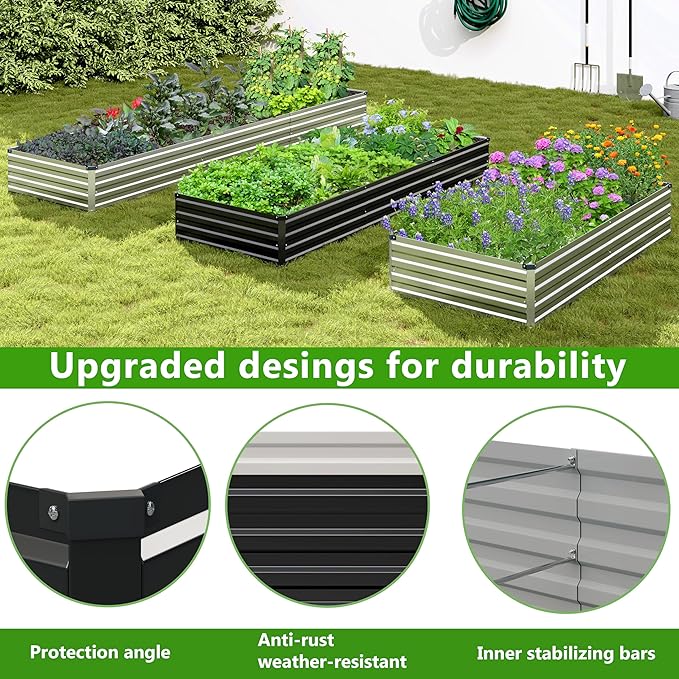 Easllre 2PCS 9x3x1ft Galvanized Raised Garden Bed Kit, Galvanized Planter Raised Garden Boxes Outdoor, Large Metal Raised Garden Beds for Vegetables,Black