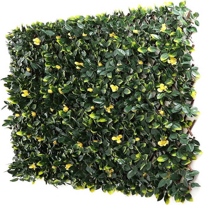 3rd Street Inn™ Leaf Trellis - Bamboo Greenery Panel - Boxwood and Ivy Privacy Fence Substitute - DIY Flexible Fencing (1, Yellow Rose Rattan)