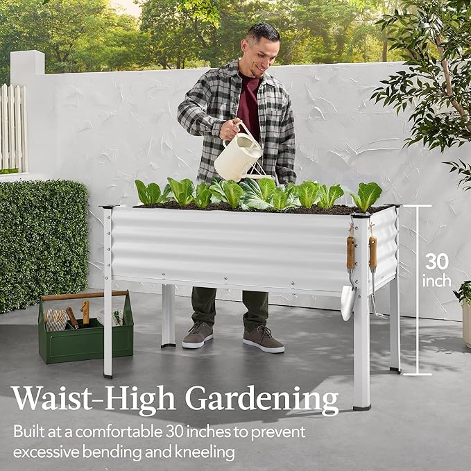 Best Choice Products 48x24x30in Galvanized Raised Garden Bed, Metal Elevated Planter Box, Vegetable Garden for Backyard, Patio, Balcony - White