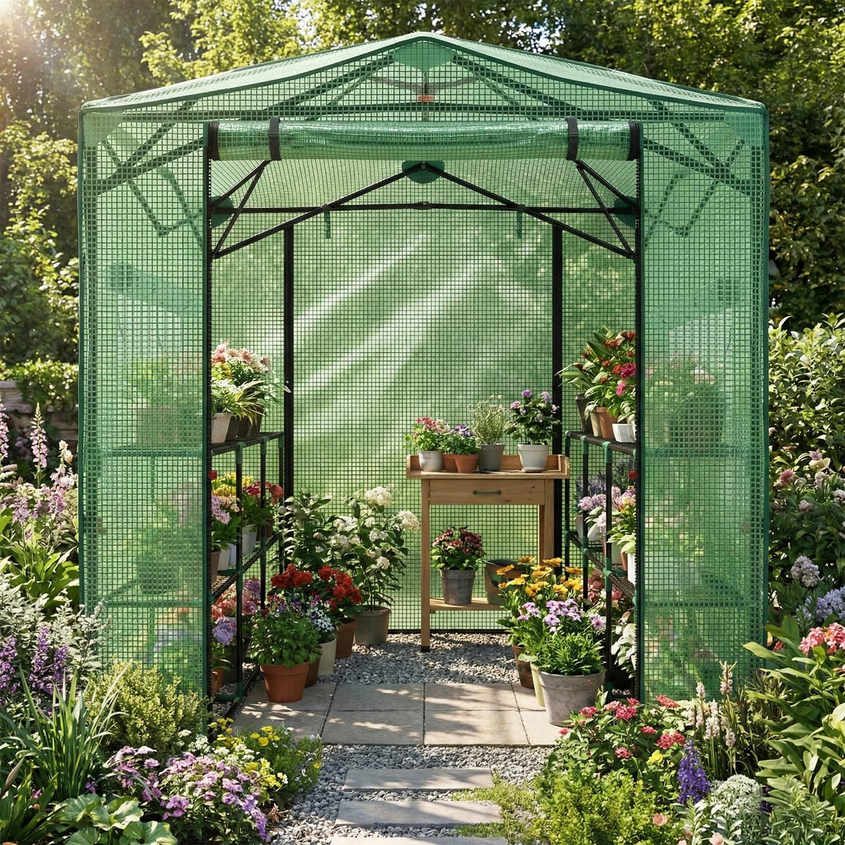 Outvita 6x8ft Greenhouse, Instant Walk-in Pop Up Tent Greenhouse for Indoor Outdoor Gardening Easy Setup Shelter with Roll-up Zipper Entry Doors and Windows