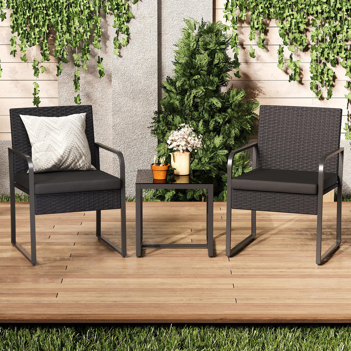 Gizoon 3 Pieces Patio Furniture Sets, Outdoor Rattan Conversation