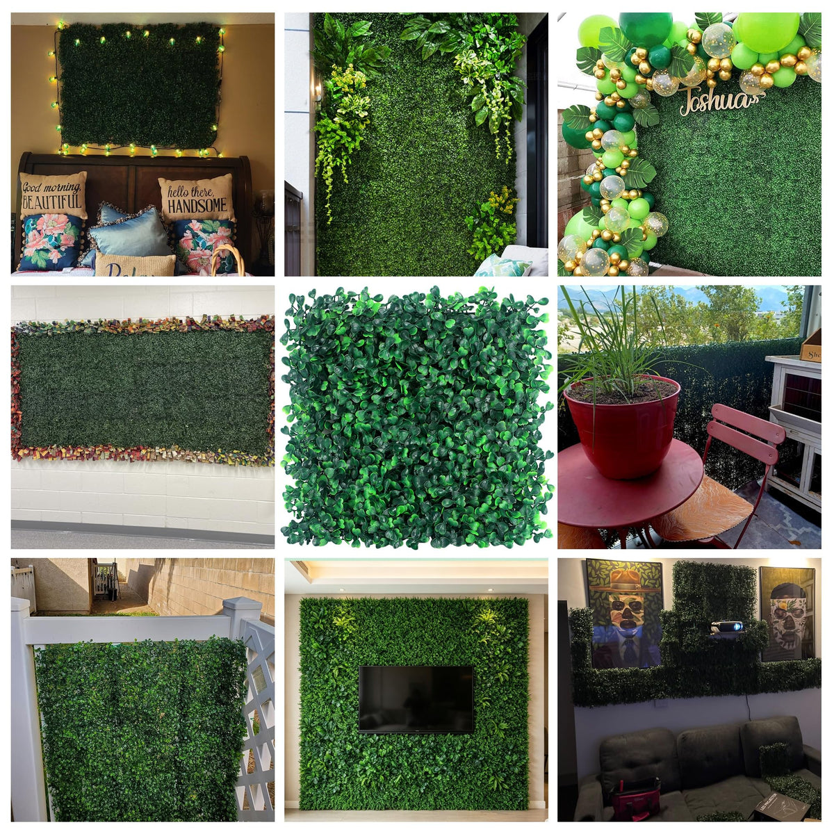 Artificial Grass Wall Panel 24Pcs 10x10in Boxwood Foliage Hedge Panels
