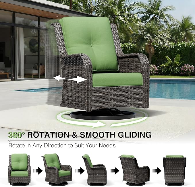 Joyside 4 Piece Wicker Patio Furniture Set, Outdoor Swivel Rocker Patio Chairs with High Back, Deep Seating, Wide Armrest, Thickened Cushions, Outdoor Furniture for Deck, Porch Use