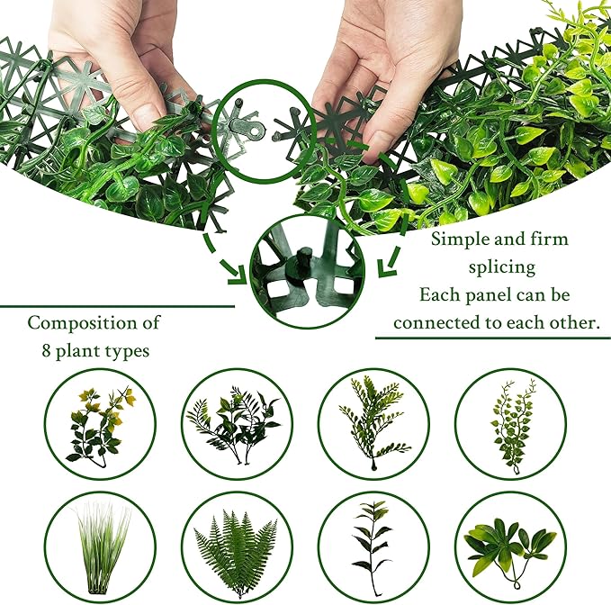 ODTORY Artificial Grass Wall Boxwood Panels: 40" x 120" (33.5 sqft) Greenery Ivy Privacy Fence Faux Backdrop with UV Protection Vine Leaf Hedge for Garden Covering,Outdoor Indoor Home Decor