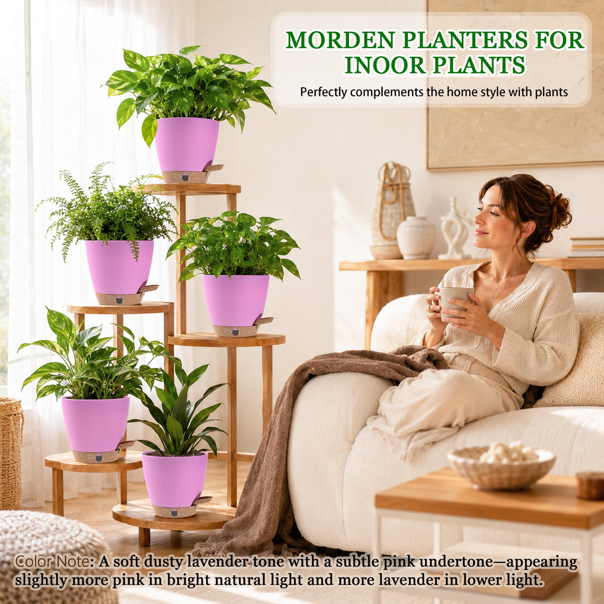 Fielda 6 Inch Small Self Watering Pots for Indoor Outdoor Plants,5-Pack