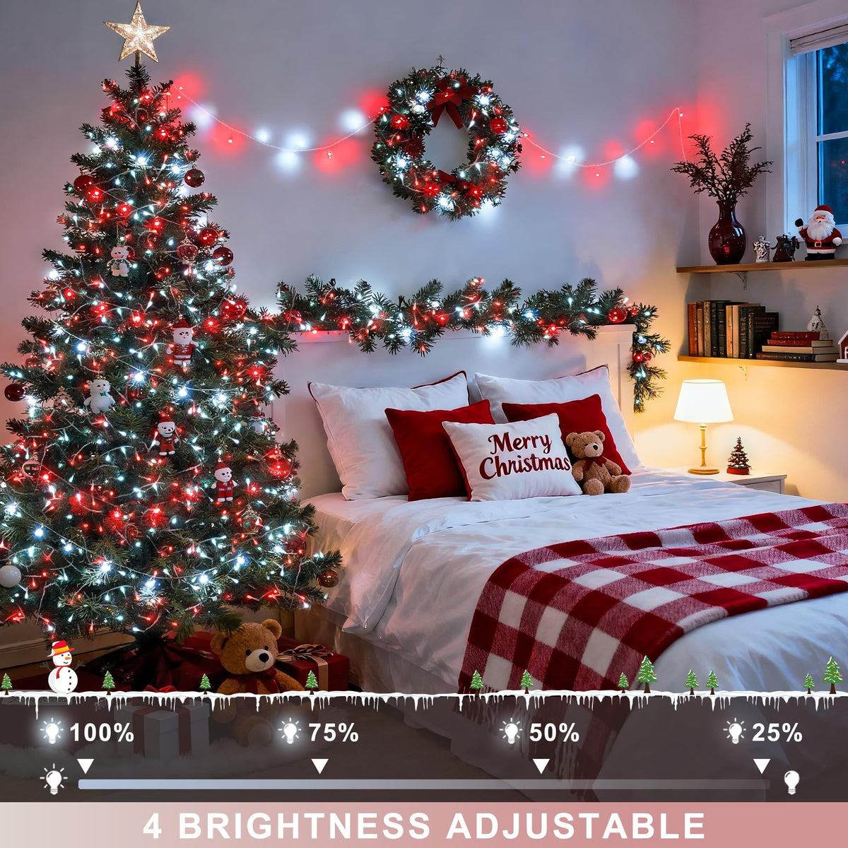 JMEXSUSS 600 LED Red and White Christmas Tree Lights with Remote
