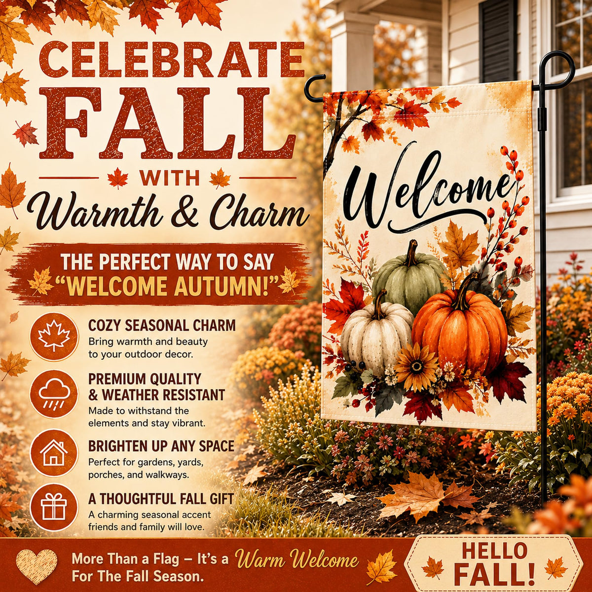 Fall Decor - Fall Pumpkin Welcome Garden Flag | Thanksgiving Decorations