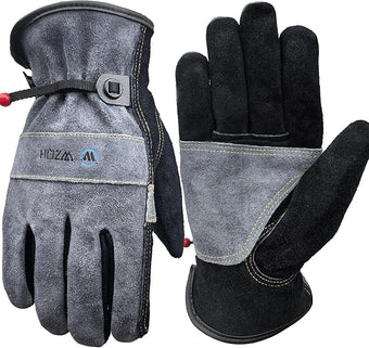 Leather Work Gloves for Men or Women. Medium Glove for Gardening, Tig/Mig Welding, Construction, Chainsaw, Farm, Ranch, etc. Cowhide, Cotton Lined, Utility, Firm Grip, Durable. Grey-Black M
