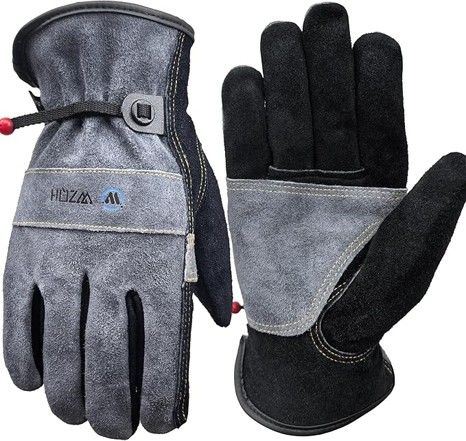 Leather Work Gloves for Men or Women. X-Large Glove for Gardening, Tig/Mig Welding, Construction, Chainsaw, Farm, Ranch, etc. Cowhide, Cotton Lined, Utility, Firm Grip, Durable. Grey-Black XL