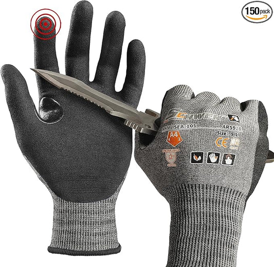 Schwer A4 AIR-SKIN Cut Resistant Work Gloves AR5918 with Extreme Lightweight & Thin, Grip Gloves for Fishing, Refined Work, Mechanic, Gardening, Touch-Screen, 3D-Comfort Fit, 150 Pair (M)