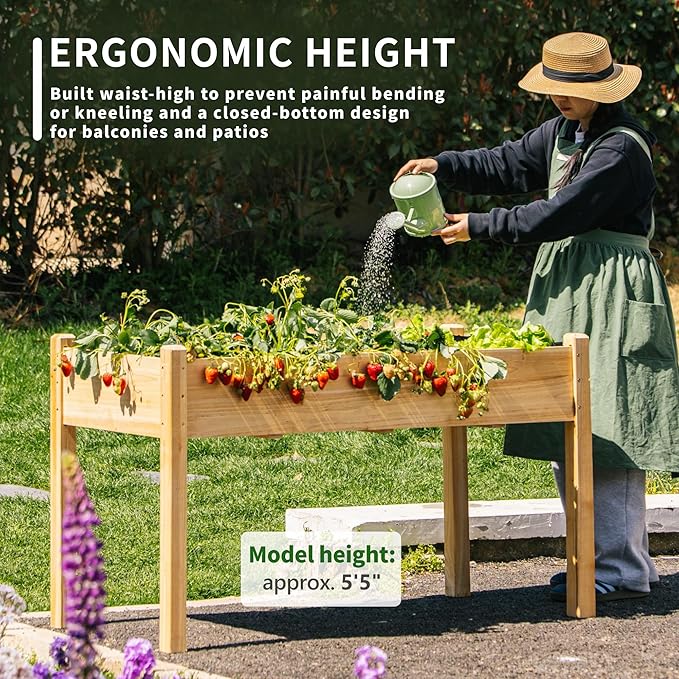 Premium Fir Wooden Raised Garden Bed with Four Legs for Backyard and Balcony Gardening,Suitable for Indoor and Outdoor use,49.5''×23.5''×30''