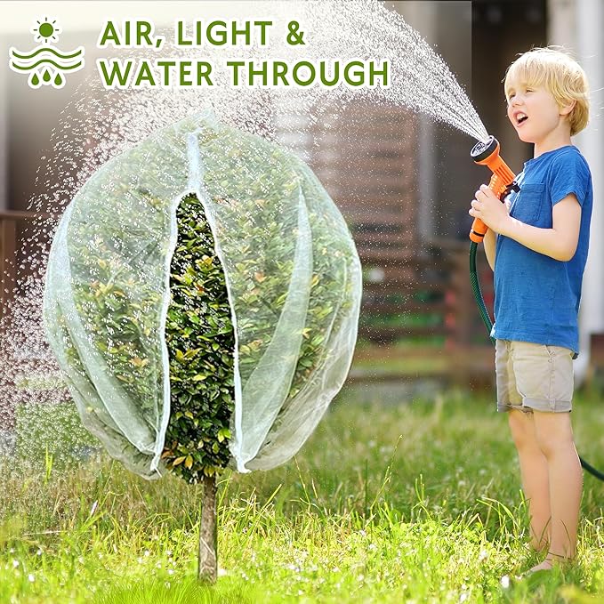2 Pack Fruit Tree Netting Bags with Zipper and Drawstring, Ultra Fine Mesh Garden Netting Plant Cover, Bird Netting for Blueberry Bushes, Fruit Vegetable Trees, Flowers (White, 10 x 10 ft)