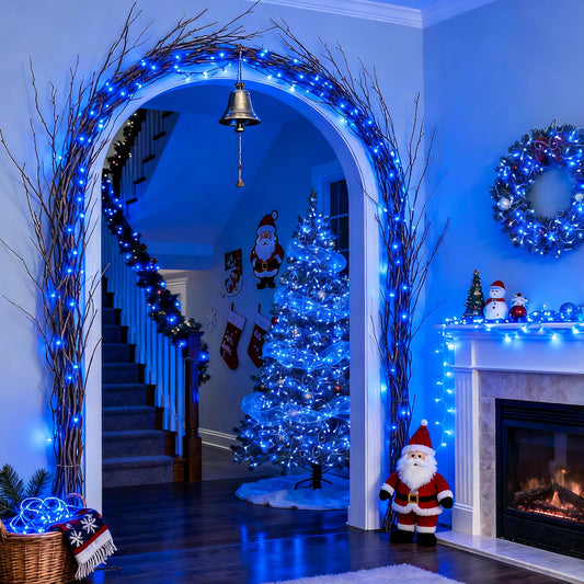 JMEXSUSS Connectable 100 LED Blue Christmas Lights Clear Wire