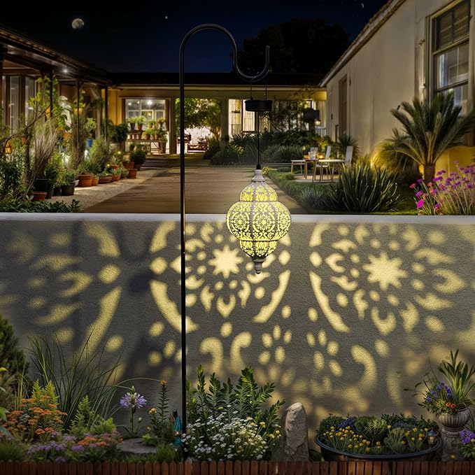 Hanging Solar Lights Outdoor Garden Decor Solar Lantern Waterproof Plastic Moroccan Outdoor Decorations for Patio Pathway Yard Backyard Garden Decorative (1, White)