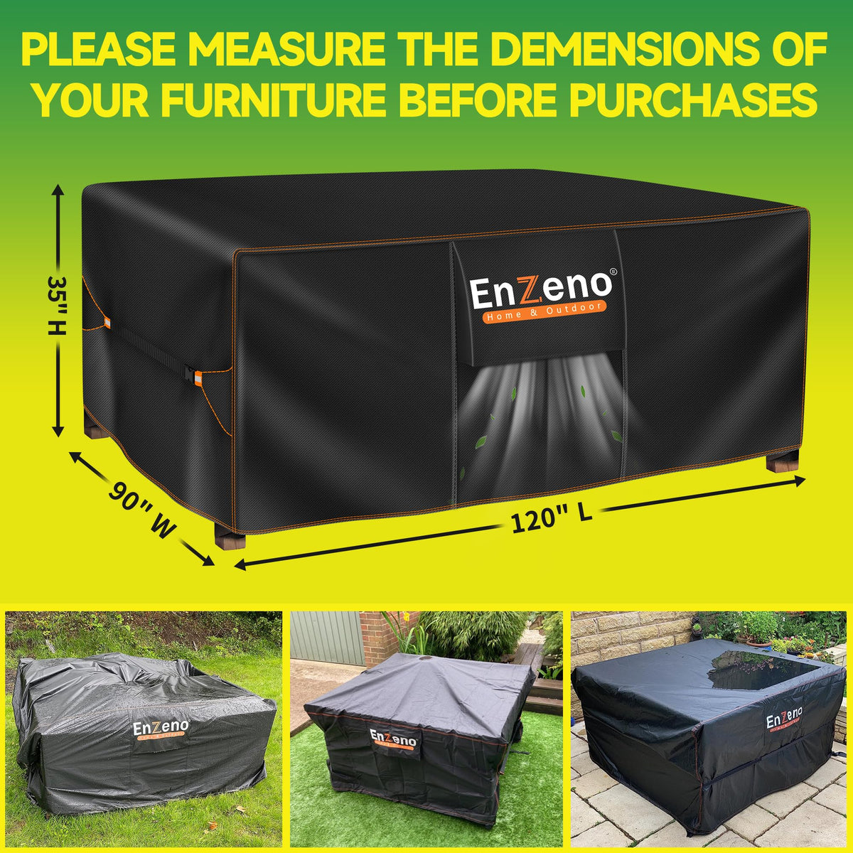 Enzeno Patio Furniture Cover Outdoor Waterproof 120" L x 90" W x 35" H