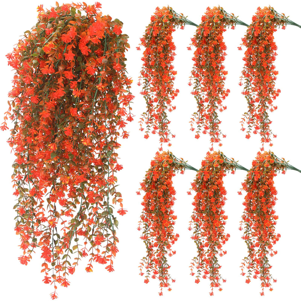 FineCheer 6 Pcs Fall Artificial Hanging Flowers Outdoor, Fresh Color